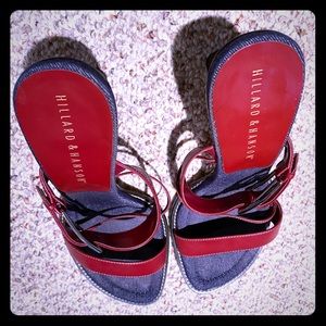 Blue denim & Red & little wooden heel= Summer